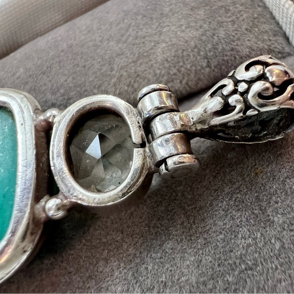 Vintage Large Turquoise & Gemstone Pendant Solid 925 Sterling Silver Handmade - Picture 14 of 17